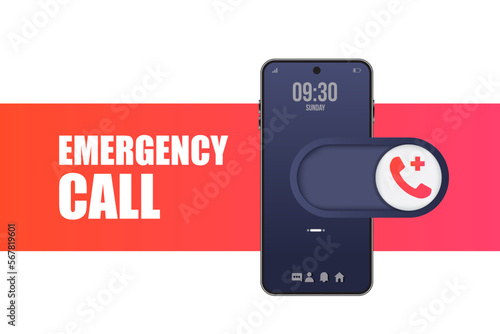 Red emergency call with Smartphone for concept design. Call icon vector. Hotline concept.