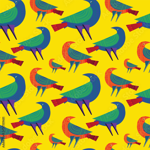 Hand-drawn traditional ancient tribal folk art, India. Pictorial language depicting the rural life of the inhabitants of India. seamless pattern for textiles, wrapping paper, or backgrounds
