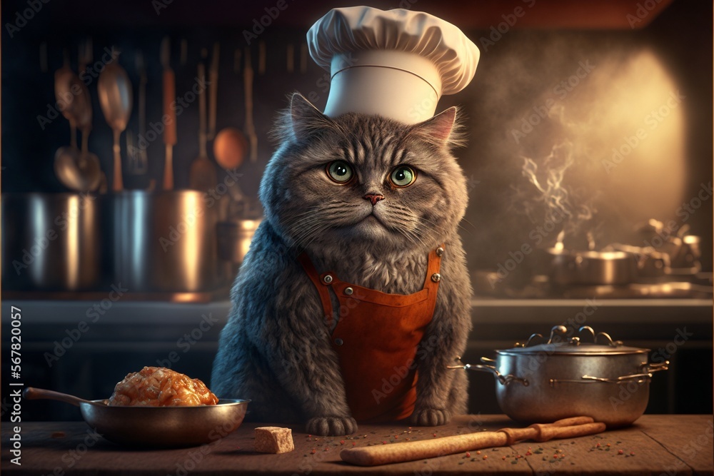 funny cat in a chef hat cooking food in the kitchen Generative AI 22081114  Stock Photo at Vecteezy