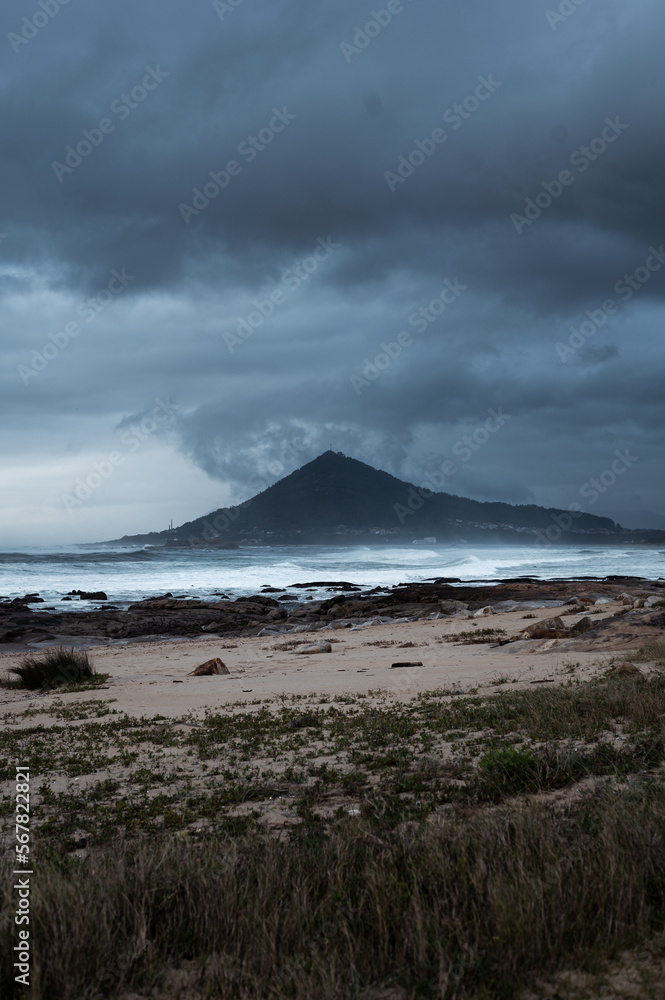 mountain near sea in the storm 