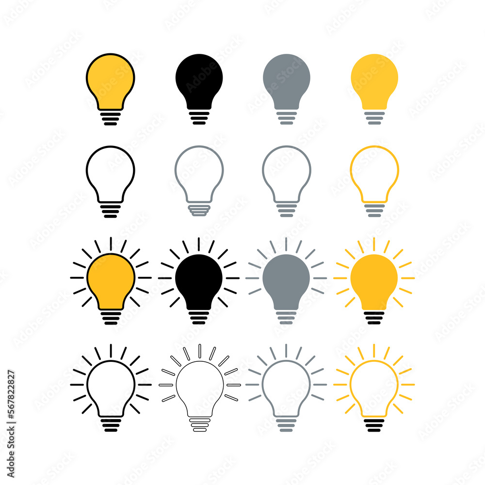 Glowing light bulb idea symbol set, ideas and solutions concept. Glowing light bulb idea symbol set, ideas and solutions concept.