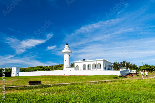 Beautiful view of Eluanbi Lighthouse in Kenting National Park, Pingtung, Taiwan. it's one of Taiwan's famous attractions. photo