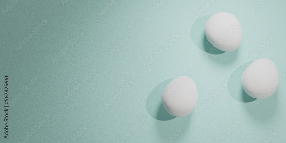 Group of boiled eggs on mint green surface. Copy space to the left. Typical easter template Group of boiled eggs on mint green surface. Copy space to the left. Typical easter template