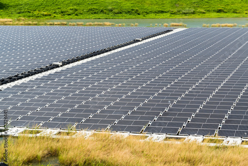View of the floating Solar power system on the flood detention basin in Kaohsiung, Taiwan. photo