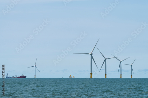 View of the Offshore wind power systems off the western coast of Taiwan.