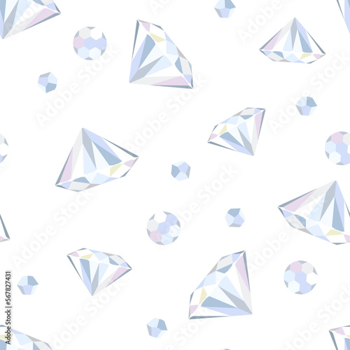 Diamonds background. Seamless pattern with precious stones on white background. Vector flat illustration of brilliants.