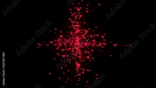 Two streams of hearts collide on a dark background. Animation of many hearts background motion design. A cluster of red hearts. Romantic background. Love wedding on Valentine's Day,Mother's Day 4k.