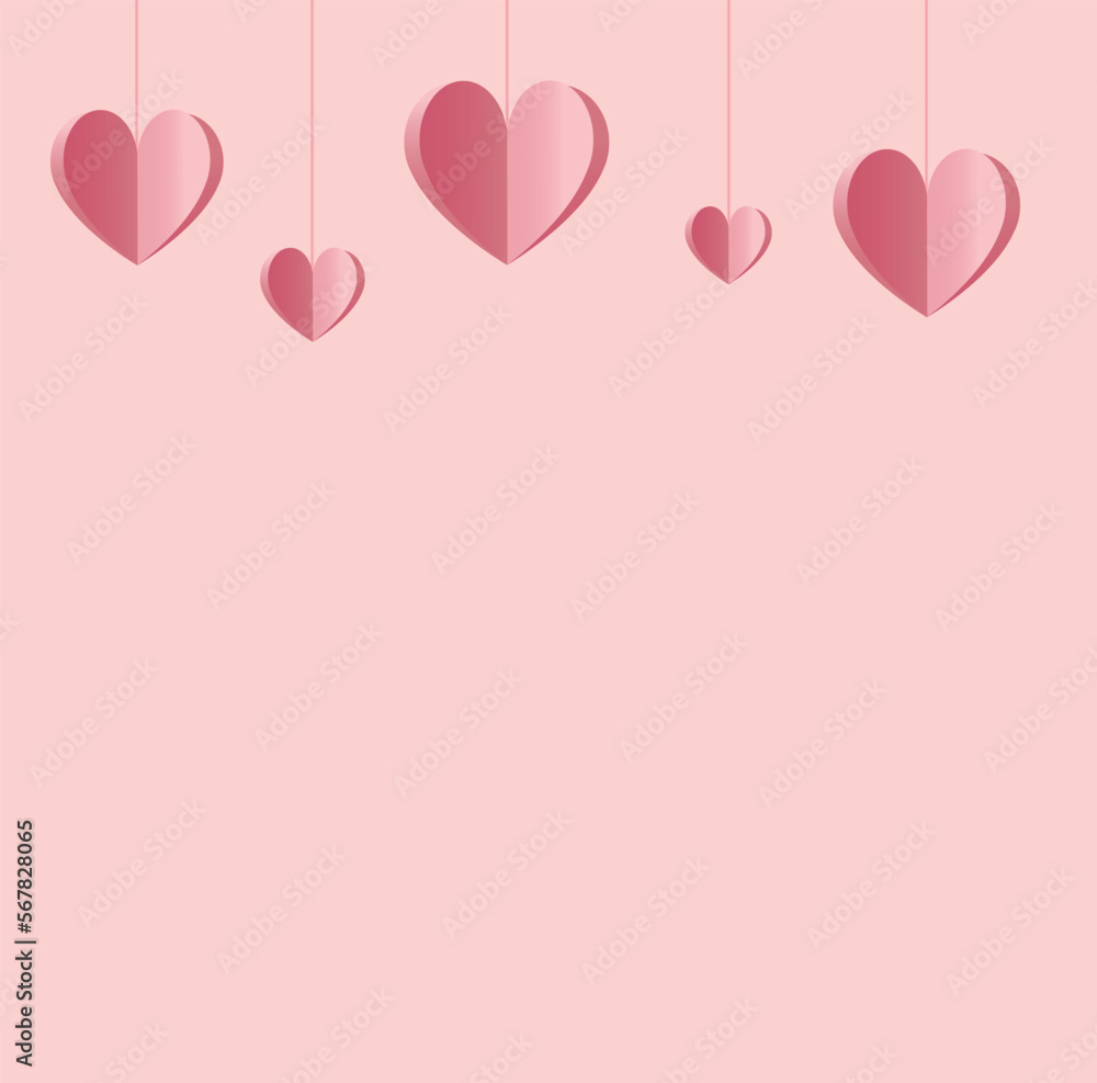Valentine's day pink gradient paper hearts set. origami vector background 