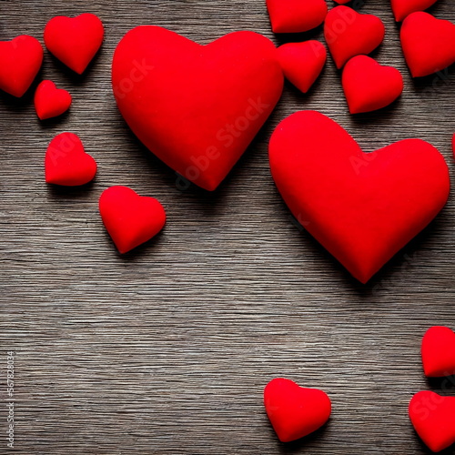 Red hearts on wooden background. Valentines day