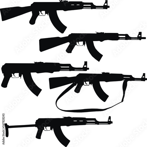 AK-47, Kalachnikov, Silhouette Set, Gun, SVG Vector