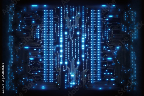 Abstract computer circuit board or motherboard or mainboard created with generative AI technology