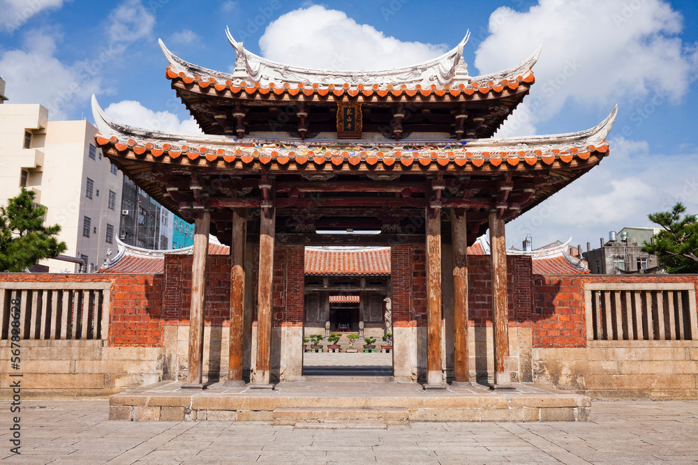 Building view of Lukang Lung-shan Temple in Changhua, Taiwan. It is a famous tourist attraction in Changhua County. Building view of Lukang Lung-shan Temple in Changhua, Taiwan. It is a famous tourist attraction in Changhua County.