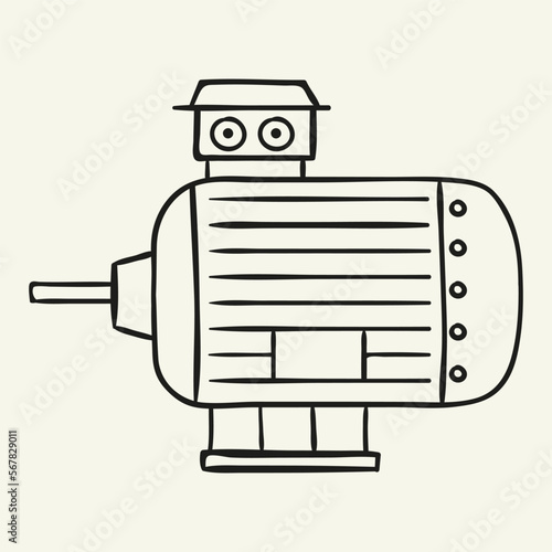 Electric motor. Hand drawn vector illustration