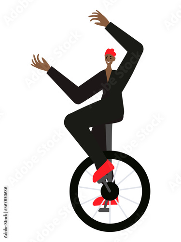 Circus artist Performer on unicycle illustration Design element Isolated on white background Vector illustration