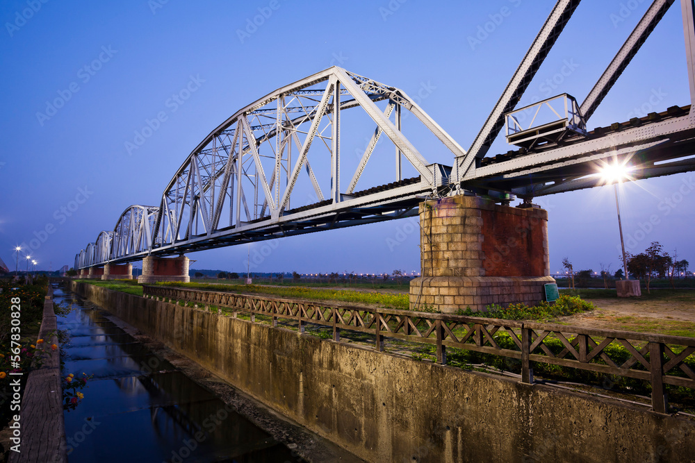 Building view of the Old Railway Bridge Across the Gaoping River in Kaohsiung, Taiwan. it was built in 1913 by the Japanese colonial government.