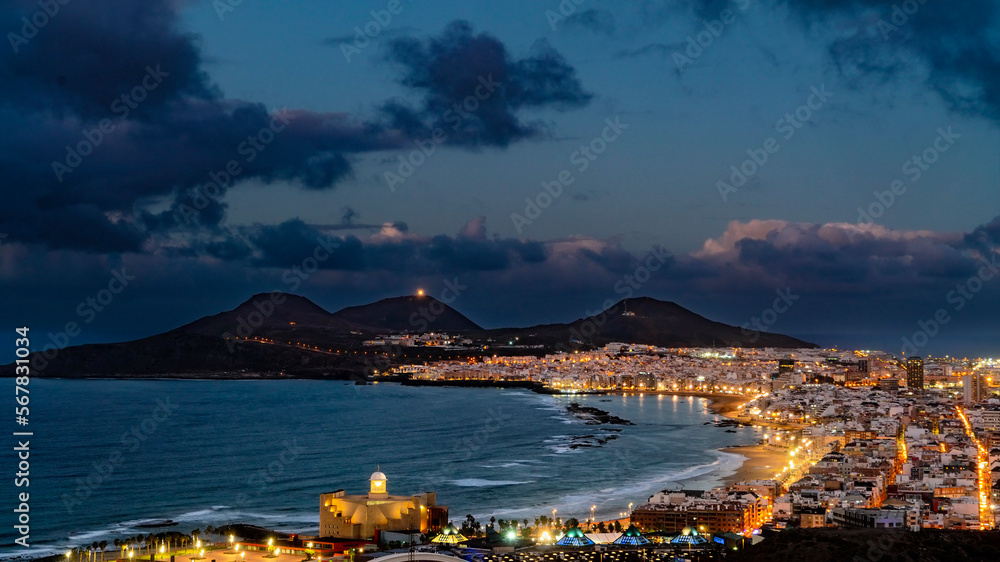 las Palmas of Gran Canaria , the canteras beach skyline night view