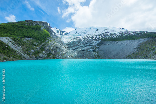 View of the beatiful Glaciar Huemul (Huemul Glacier) and it's lake - El Chaltén, Argentina