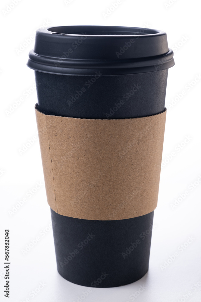 Black Paper To Go Coffee Cup on White Baxkground Black Paper To Go Coffee Cup on White Baxkground