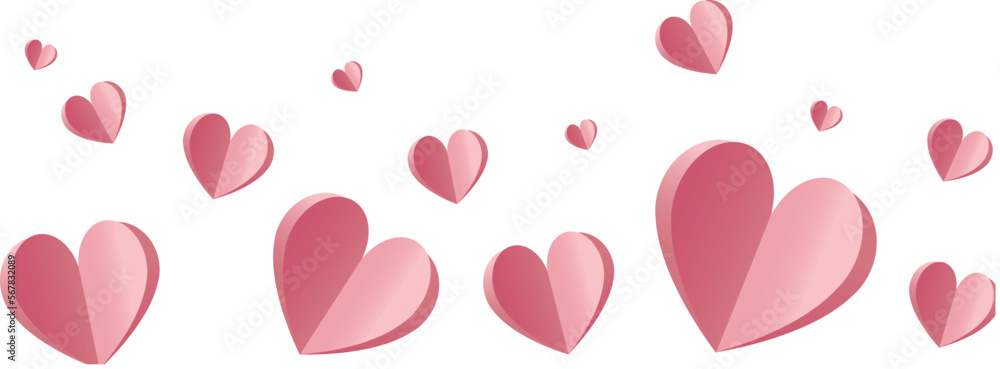 Valentine's day pink  gradient paper hearts set. origami vector