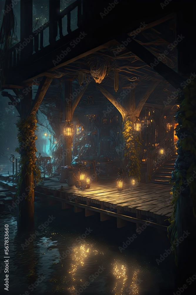 Obraz premium dark victorian wharf side dock - generative