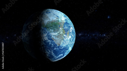 A beauty wide shot of the Earth slowly rotating in space. 