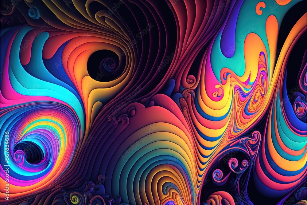 a colorful abstract background with swirls and bubbles in blue, orange, pink, yellow, and purple colors on a black background with a white border. generative ai a colorful abstract background with swirls and bubbles in blue, orange, pink, yellow, and purple colors on a black background with a white border. generative ai