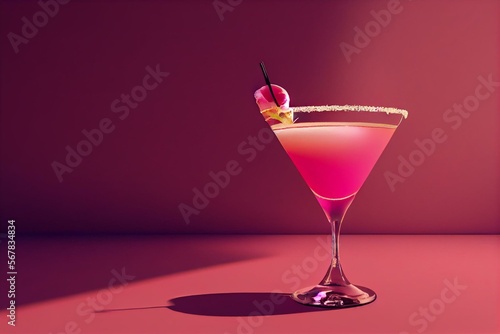 Vászonkép Cocktail with an aperitif on a pink backdrop
