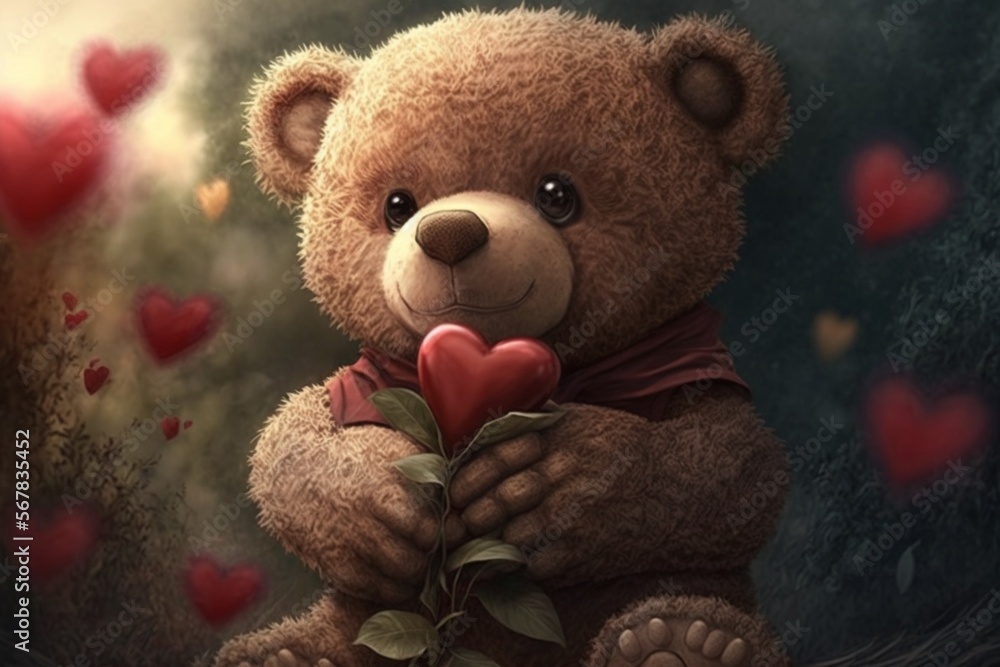 teddy with heart valentines day 3d illustration teddy with heart valentines day 3d illustration