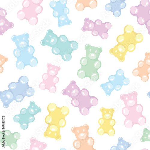 Cute pastel gummy bears seamless pattern, gummy candies. Bright jelly sweets background. Vector illustration