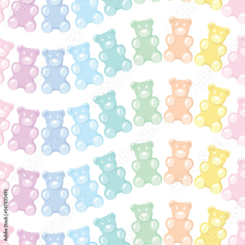 Cute pastel gummy bears seamless pattern, gummy candies. Bright jelly sweets background. Vector illustration