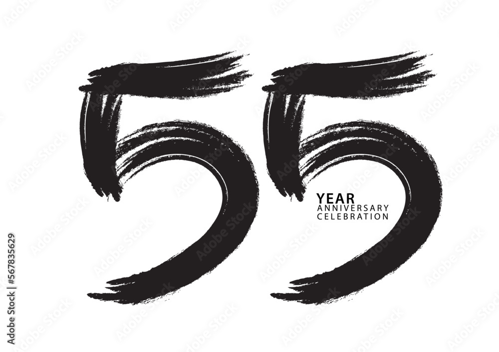 Vetor de 55 year anniversary celebration logotype black paintbrush ...
