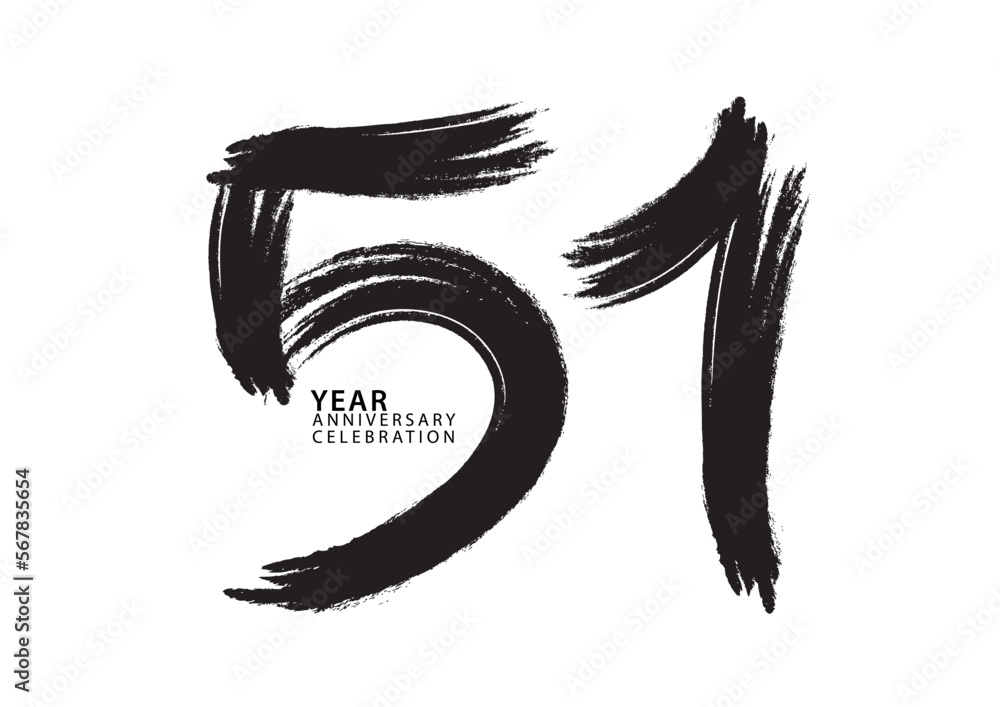 Vetor de 51 year anniversary celebration logotype black paintbrush ...