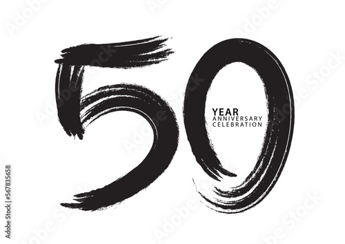 50 year anniversary celebration logotype black paintbrush vector, 50 number design, 50th Birthday invitation, anniversary template, logo number design vector, calligraphy font, typography logo