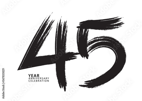 45 year anniversary celebration logotype black paintbrush vector, 45 number design, 45th Birthday invitation, anniversary template, logo number design vector, calligraphy font, typography logo photo