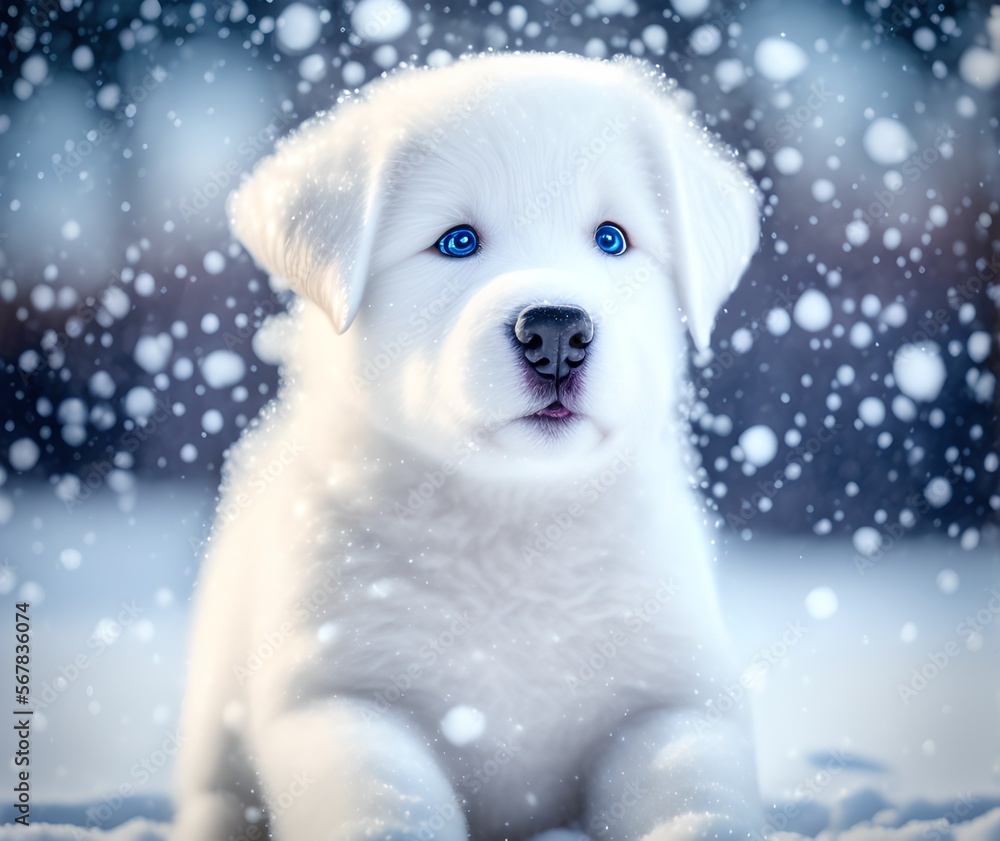 Puppy on Snow, Generative AI Illustration Puppy on Snow, Generative AI Illustration
