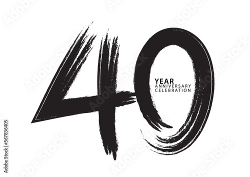 40 year anniversary celebration logotype black paintbrush vector, 40 number design, 40th Birthday invitation, anniversary template, logo number design vector, calligraphy font, typography logo