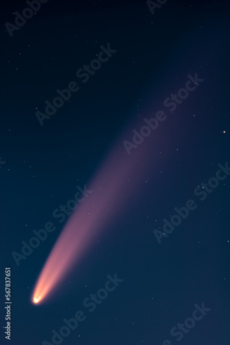 Comet C2020 F3, NEOWISE, bright nucleus and Comet's ion tail. photo