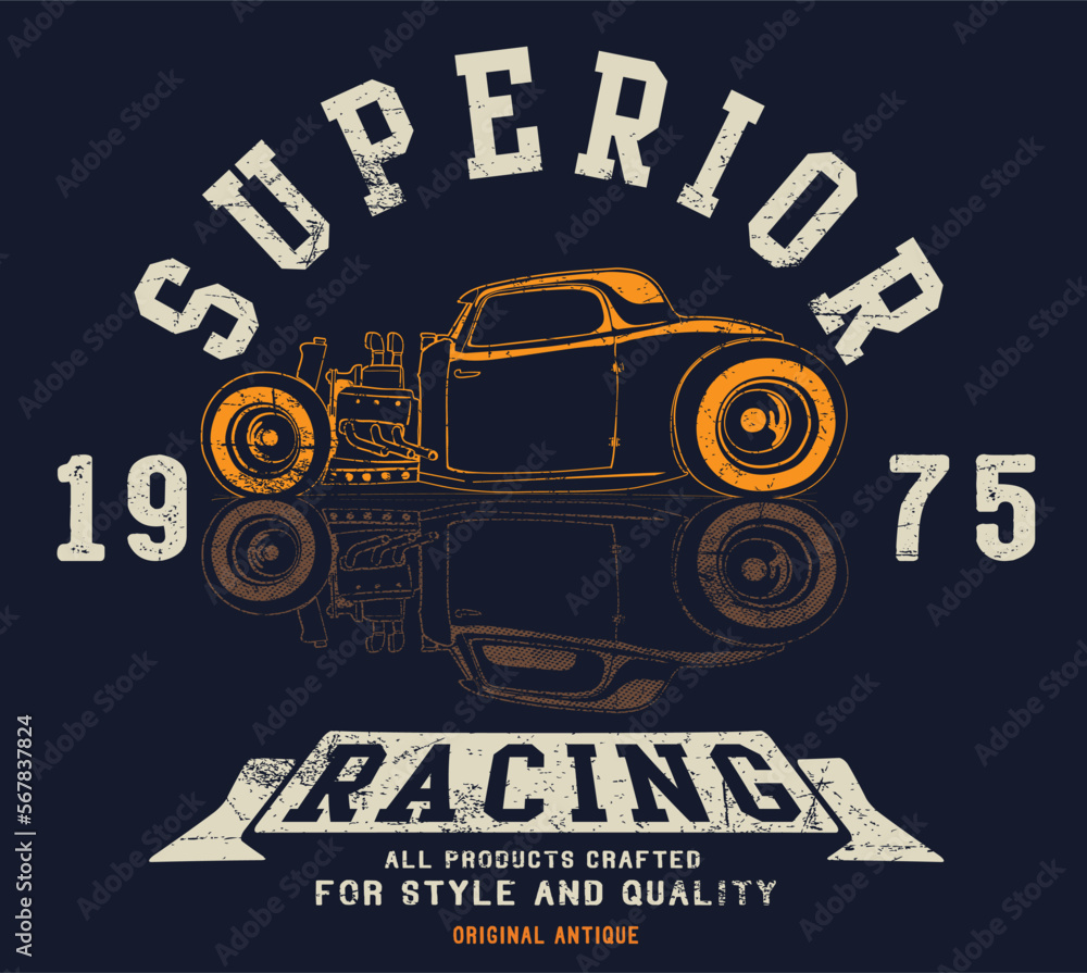 Car design classic rally race retro t-shirts cool design vector print illustration. Speedway Kings.