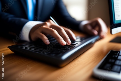 man's hands are using a computer keyboard