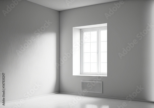 White and gray room colors  a window  an empty room wall  and an apartment without furnishings. Model for a design. Blank Space. Generative AI