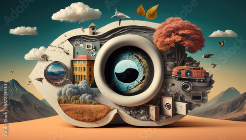 A surreal and thought provoking collage illustration with found objects