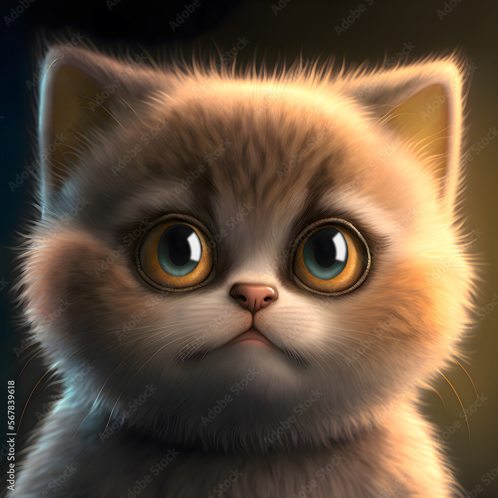 Portrait of funny adorable little cat with big eyes Portrait of funny adorable little cat with big eyes