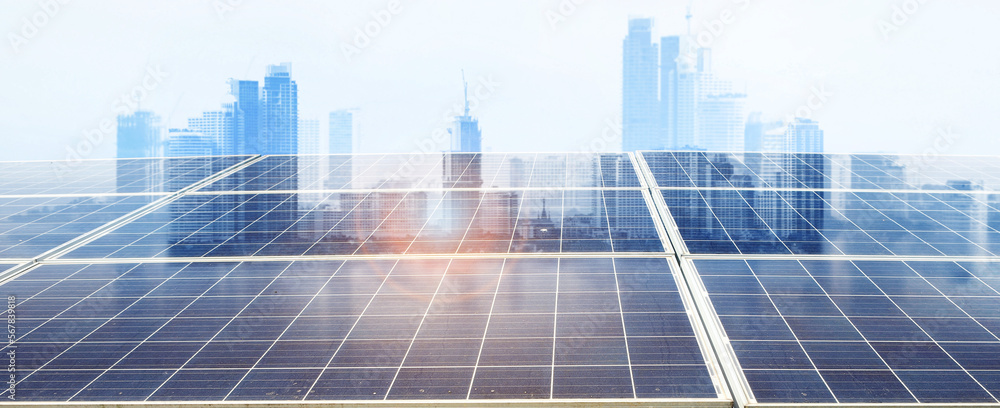 Solar cell farm power plant eco technology,concept of sustainable resources and clean energy system.