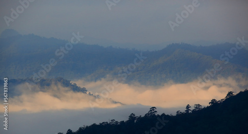 foggy landscape, background landscape with dramatic sky and fog