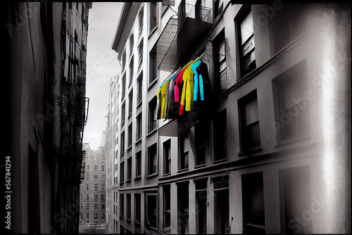 drab black and white city w...