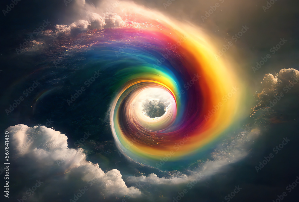 rainbow swirl on a tidal wave, generative ai