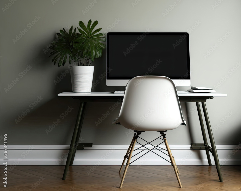 Laptop with blank screen sitting on traditional chair. inside decorating of a home. space mockup template to copy. Generative AI Laptop with blank screen sitting on traditional chair. inside decorating of a home. space mockup template to copy. Generative AI
