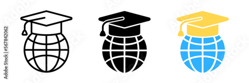 graduation cap on globe vector icon illustration eps 10