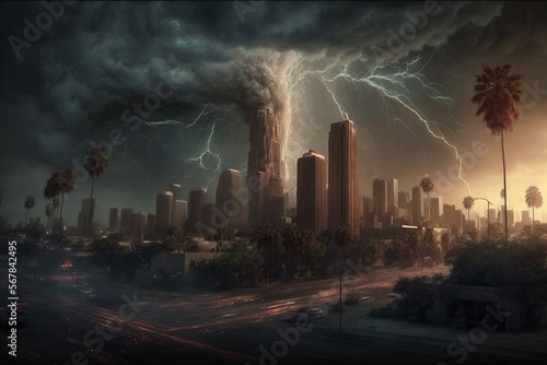 schweres Unwetter   ber der Stadt  cinematic  moody  Sturm erstellt mit Generativen AI