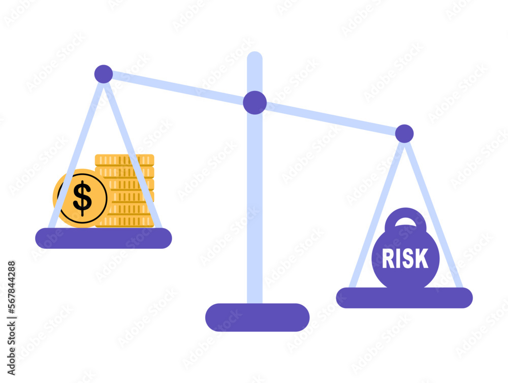Investment risk concept. Money and weight on scales. Financial literacy, opportune deals and investment methods. Analysis and evaluation, economics and trading. Flat vector illustration isolated Investment risk concept. Money and weight on scales. Financial literacy, opportune deals and investment methods. Analysis and evaluation, economics and trading. Flat vector illustration isolated